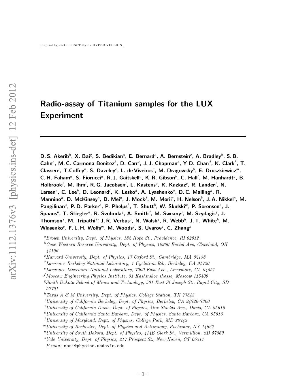 Radio-Assay of Titanium Samples for the LUX Experiment