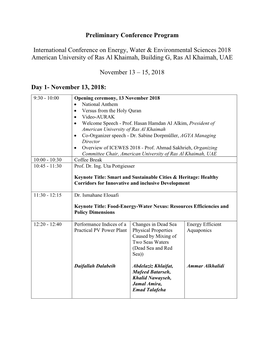 Preliminary Conference Program International Conference on Energy