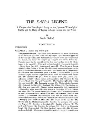 THE KAPPA LEGEND a Comparative Ethnological Study on the Japanese Water-Spirit Kappa and Its Habit of Trying to Lure Horses Into the Water
