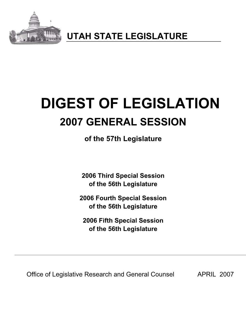 Digest of Legislation 2007 General Session