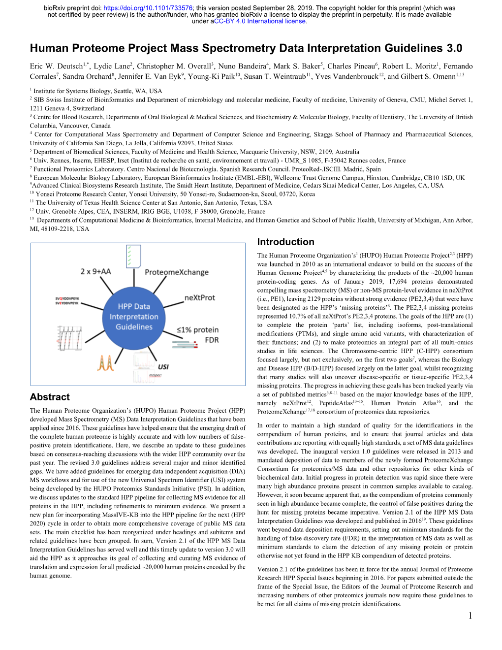 Human Proteome Project Mass Spectrometry Data Interpretation Guidelines 3.0