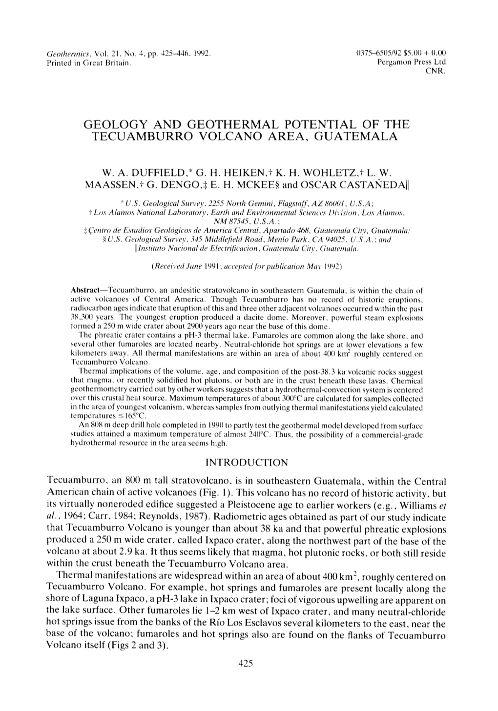 Geology and Geothermal Potential of the Tecuamburro Volcano Area Of