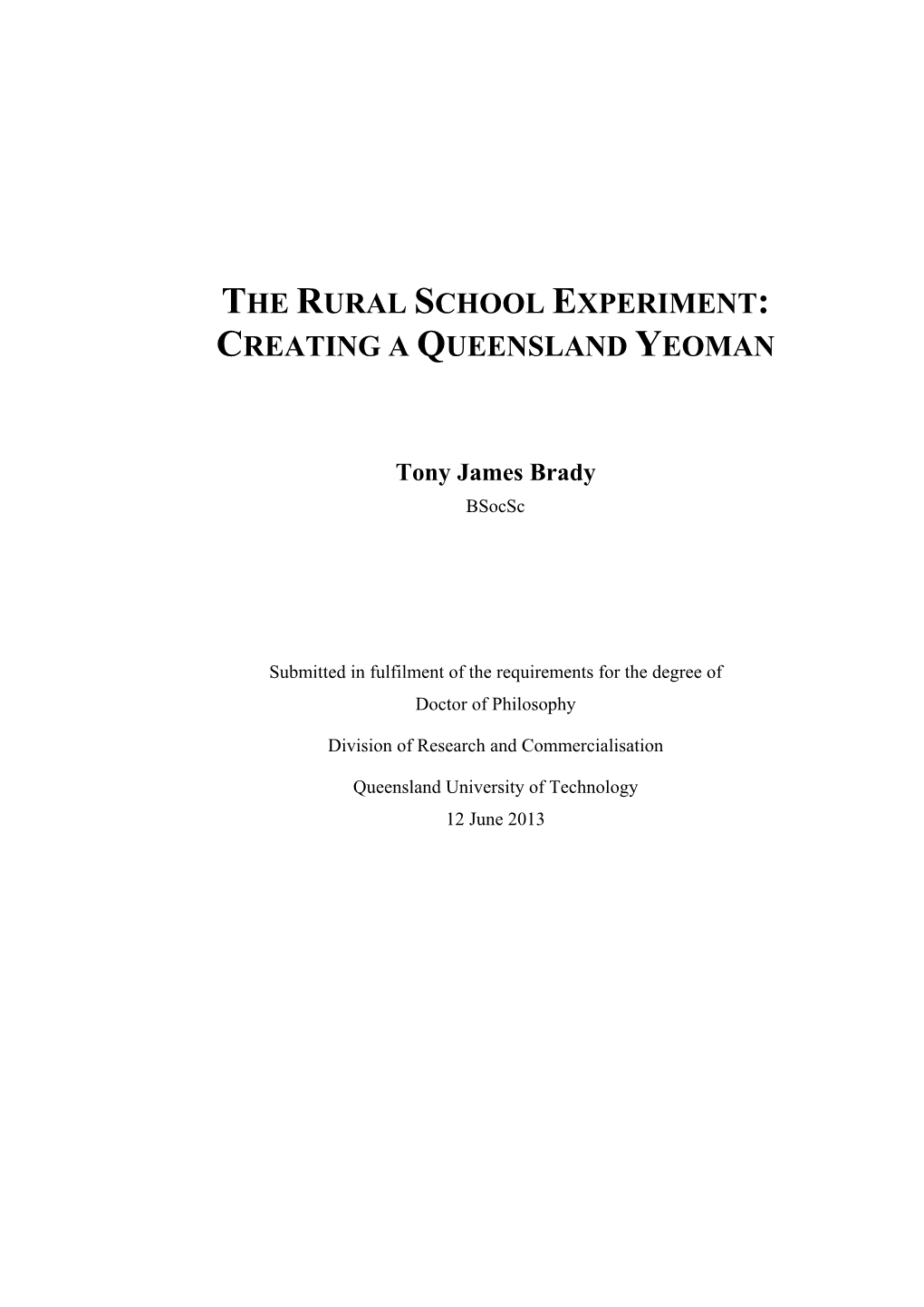 The Rural School Experiment: Creating a Queensland Yeoman