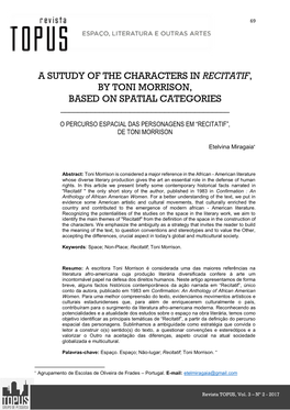 A Sutudy of the Characters in Recitatif, by Toni Morrison, Based on Spatial Categories ______