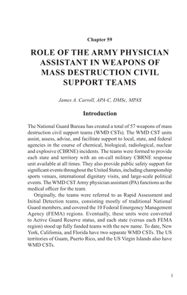 Role of the Army Physician Assistant in Weapons of Mass Destruction Civil Support Teams