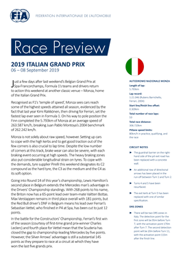 2019 ITALIAN GRAND PRIX 06 – 08 September 2019