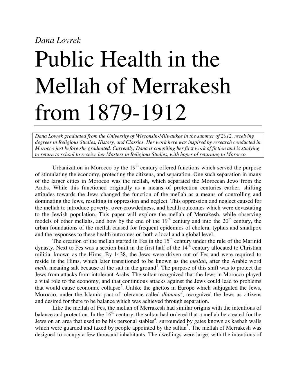 Public Health in the Mellah of Merrakesh from 1879-1912