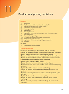 Product and Pricing Decisions