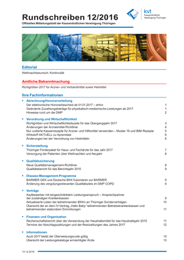 Rundschreiben 12/2016 Offizielles Mitteilungsblatt Der Kassenärztlichen Vereinigung Thüringen
