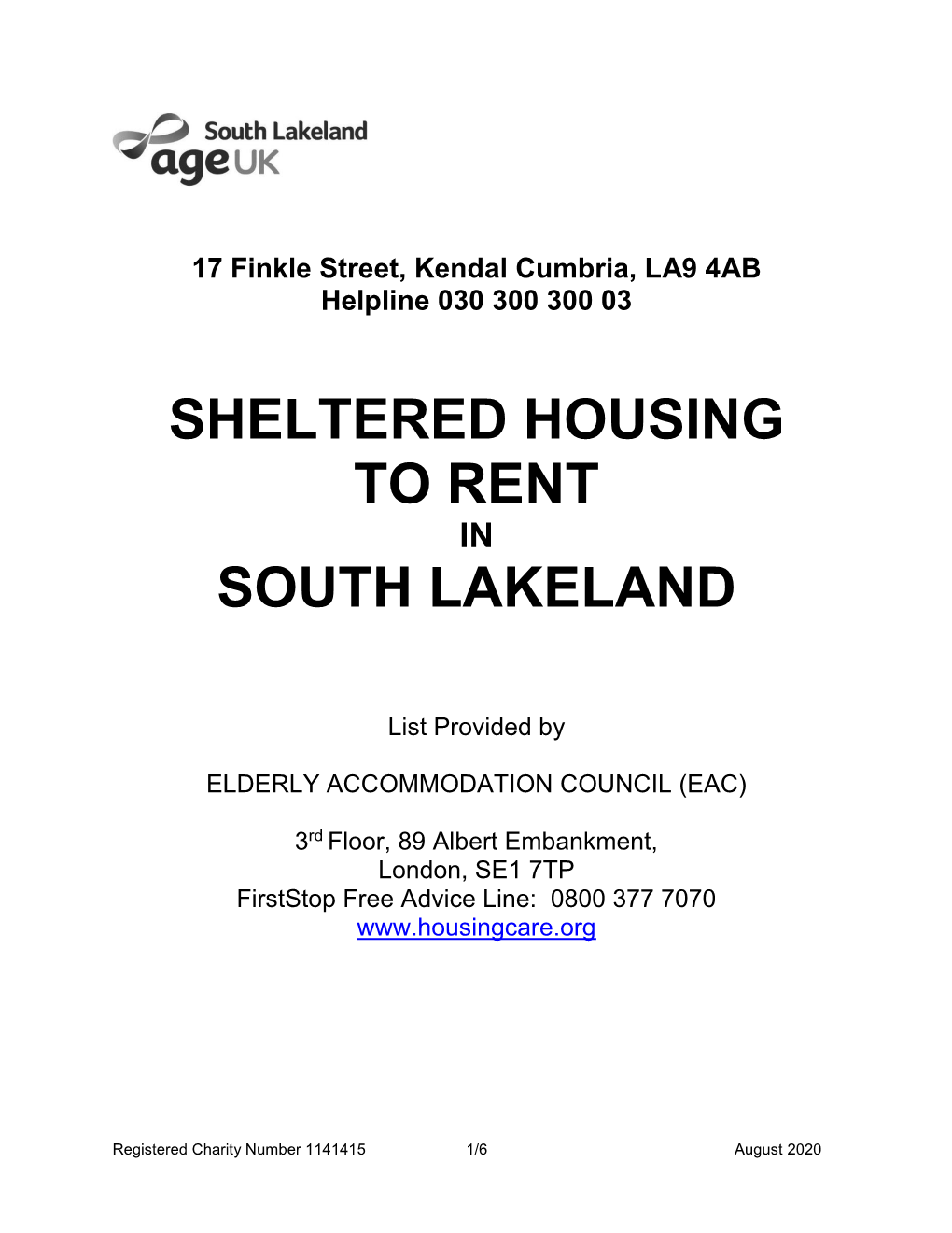 Sheltered Housing to Rent South Lakeland