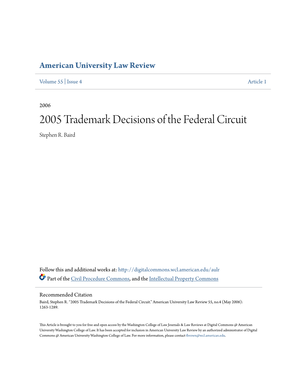 2005 Trademark Decisions of the Federal Circuit Stephen R