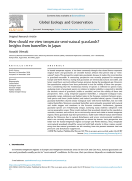 How Should We View Temperate Semi-Natural Grasslands? Insights from Butterﬂies in Japan