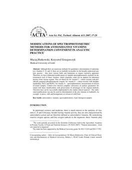 Modifications of Spectrophotometric Methods for Antioxidative Vitamins Determination Convenient in Analytic Practice *