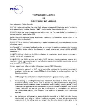 The Tallinn Declaration on the Future of Smr Licensing