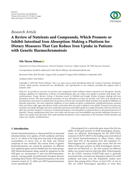 A Review of Nutrients and Compounds, Which Promote Or Inhibit Intestinal Iron Absorption: Making a Platform for Dietary Measures That Can Reduce Iron Uptake in Patients With