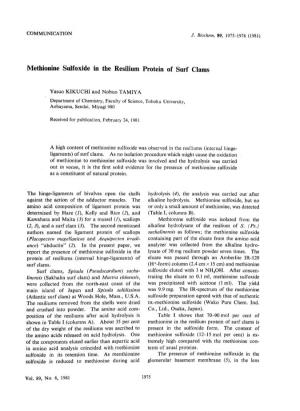 Methionine Sulfoxide in the Resilium Protein of Surf Clams