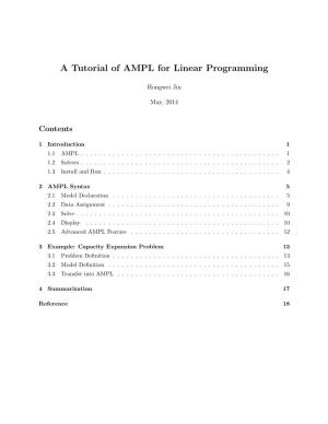 A Tutorial of AMPL for Linear Programming