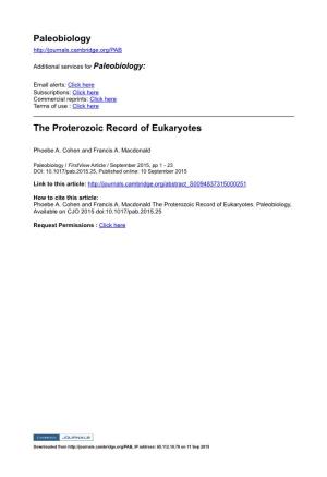 Paleobiology the Proterozoic Record of Eukaryotes
