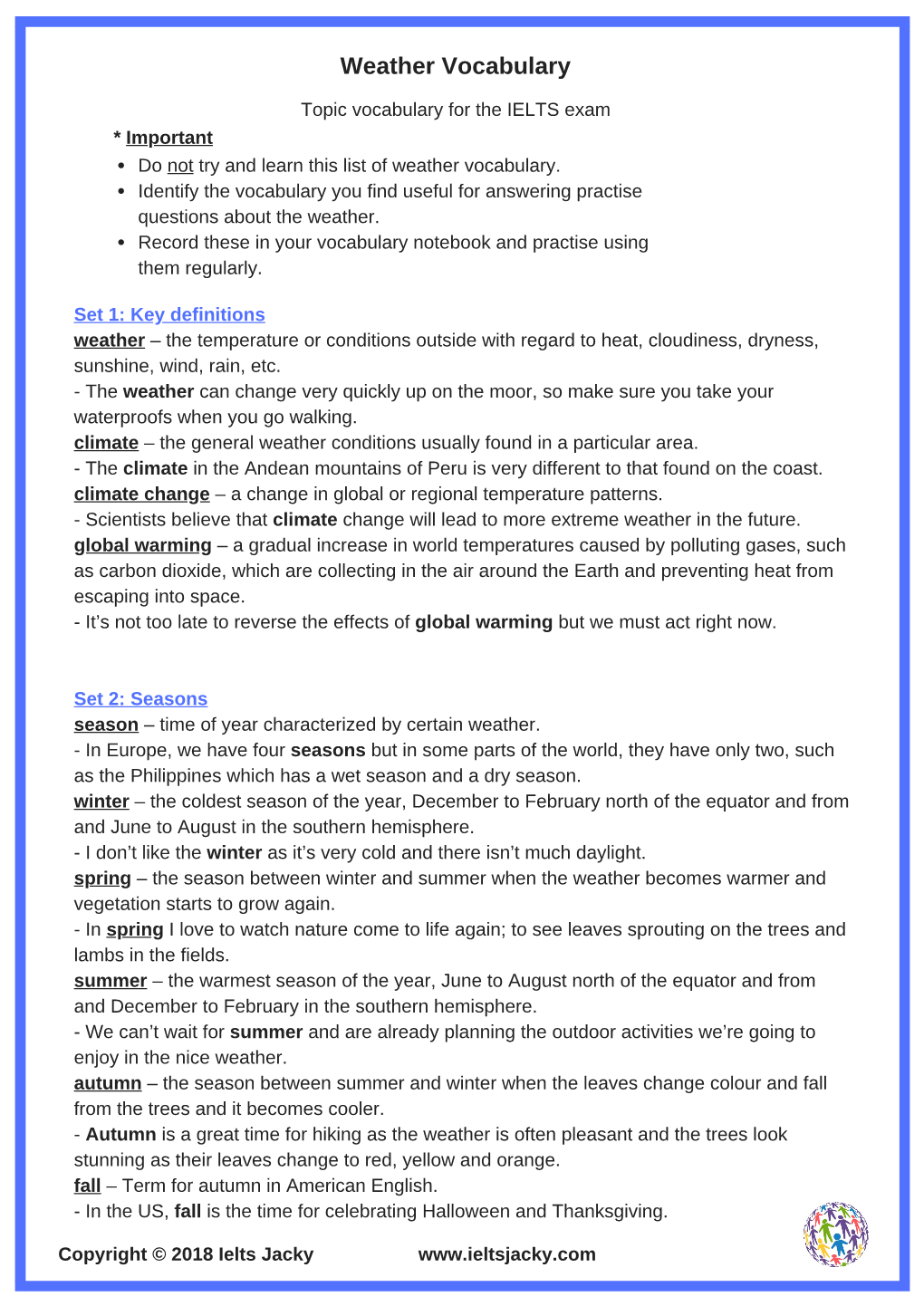 Weather Vocabulary List