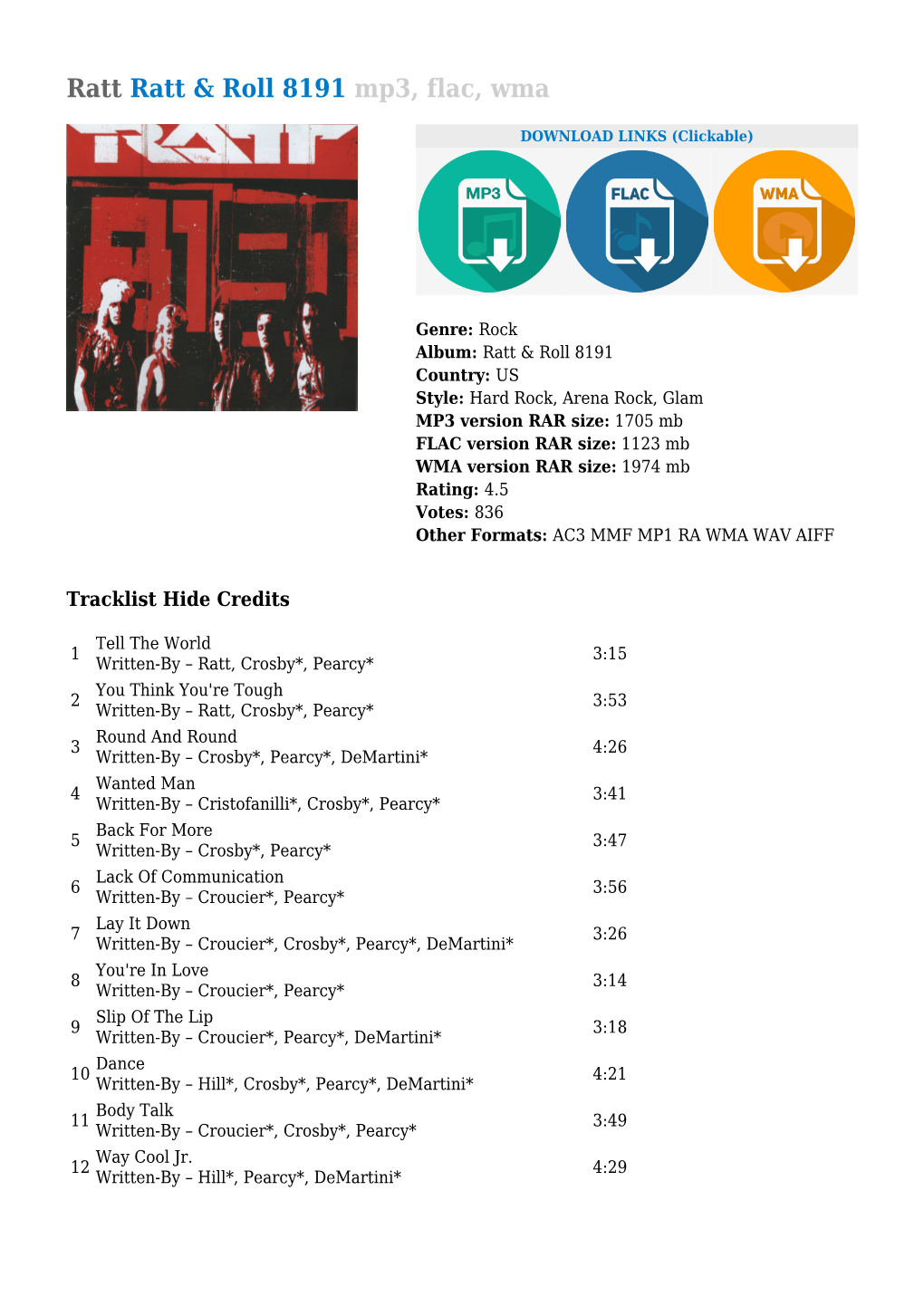 Ratt Ratt & Roll 8191 Mp3, Flac