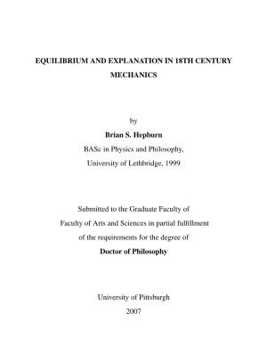 Equilibrium and Explanation in 18Th Century Mechanics
