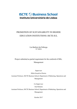 Promotion of Sustainability in Higher Education Institutions: Iscte-Iul