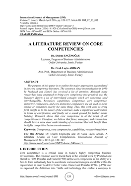 A Literature Review on Core Competencies