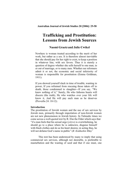 Trafficking and Prostitution: Lessons from Jewish Sources