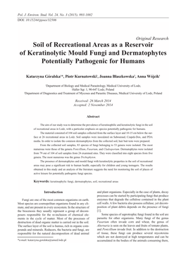 Soil of Recreational Areas As a Reservoir of Keratinolytic Mould Fungi and Dermatophytes Potentially Pathogenic for Humans