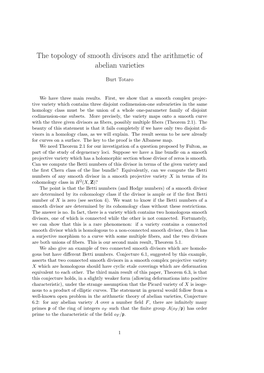 The Topology of Smooth Divisors and the Arithmetic of Abelian Varieties