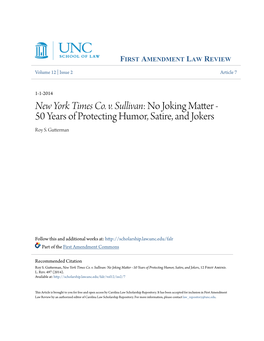 New York Times Co. V. Sullivan: No Joking Matter - 50 Years of Protecting Humor, Satire, and Jokers Roy S