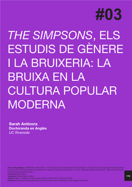 The Simpsons, Els Estudis De Gènere I La Bruixeria: La Bruixa En La Cultura Popular Moderna