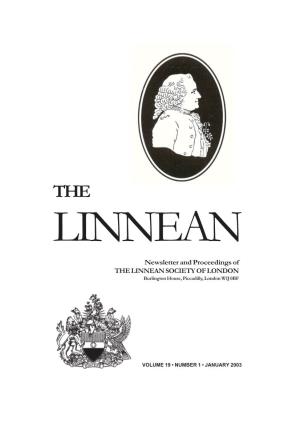Newsletter and Proceedings of the LINNEAN SOCIETY of LONDON Burlington House, Piccadilly, London W1J 0BF