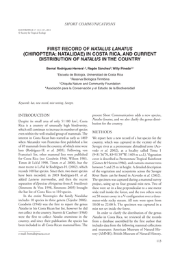 In Costa Rica, and Current Distribution of Natalus in the Country