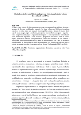 Historiografia Do Jornalismo Especializado Em MMA1 Allysson