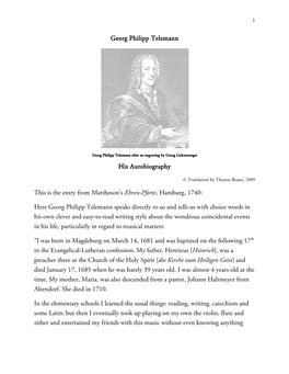 Georg Philipp Telemann His Autobiography This Is the Entry From