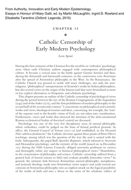 Catholic Censorship of Early Modern Psychology Leen Spruit