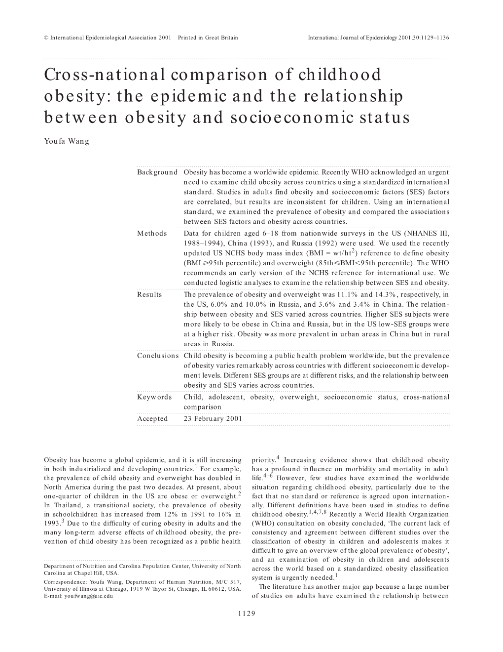 Cross-National Comparison of Childhood Obesity: the Epidemic and the Relationship Between Obesity and Socioeconomic Status