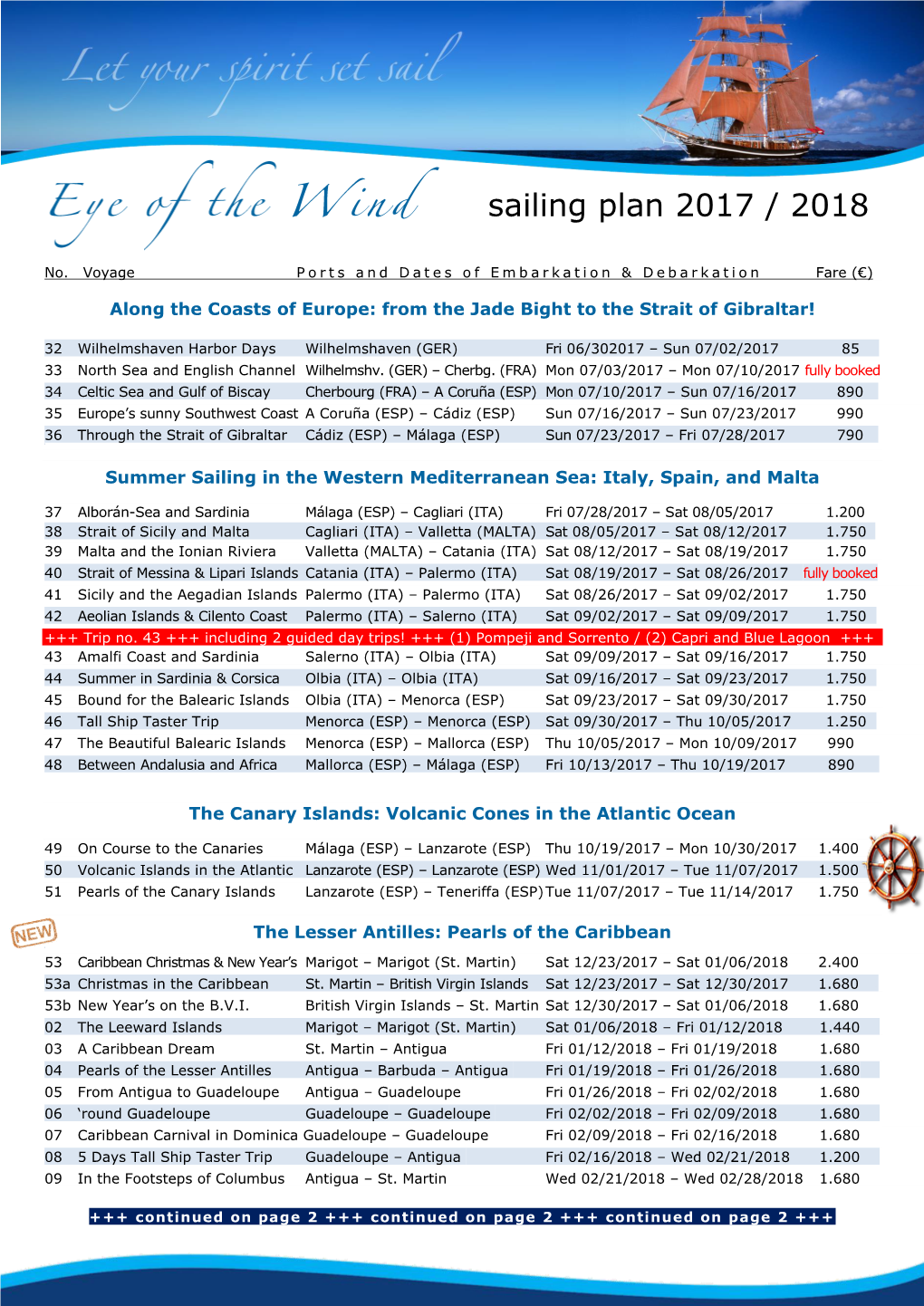 Sailing Plan 2017 / 2018