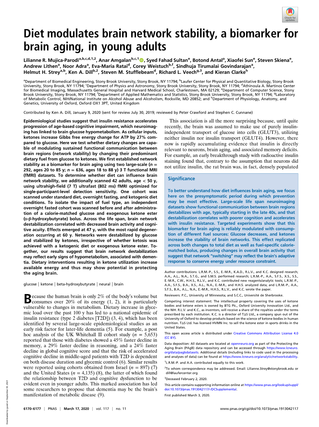 Diet Modulates Brain Network Stability, a Biomarker for Brain Aging, in Young Adults