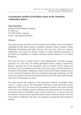 Accentuation Models of Disyllabic Nouns in the Southern Aukštaitian Dialect