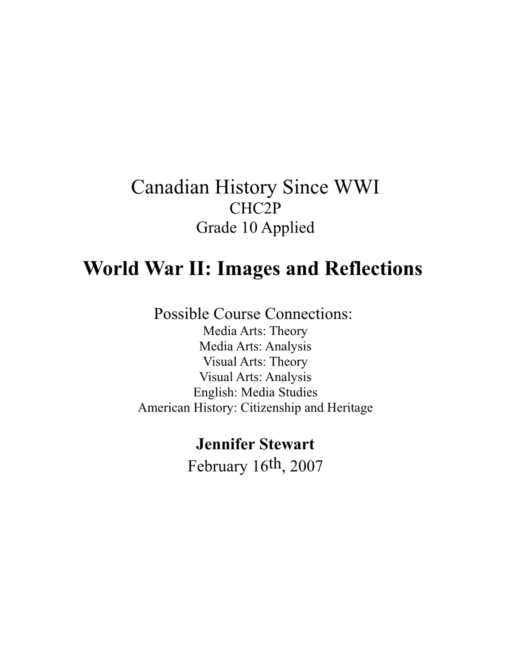 Canadian History Since WWI