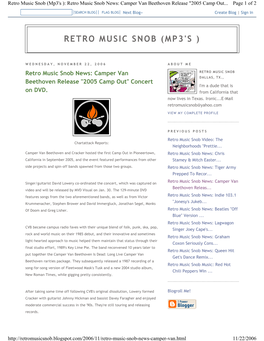 Retro Music Snob (Mp3's ): Retro Music Snob News: Camper Van Beethoven Release "2005 Camp Out