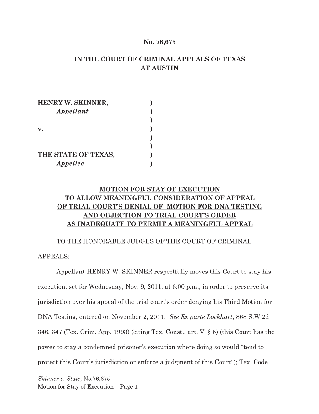 No. 76,675 in the COURT of CRIMINAL APPEALS of TEXAS AT
