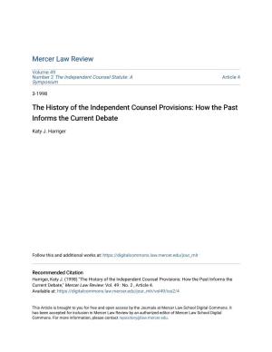 The History of the Independent Counsel Provisions: How the Past Informs the Current Debate