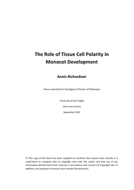 The Role of Tissue Cell Polarity in Monocot Development