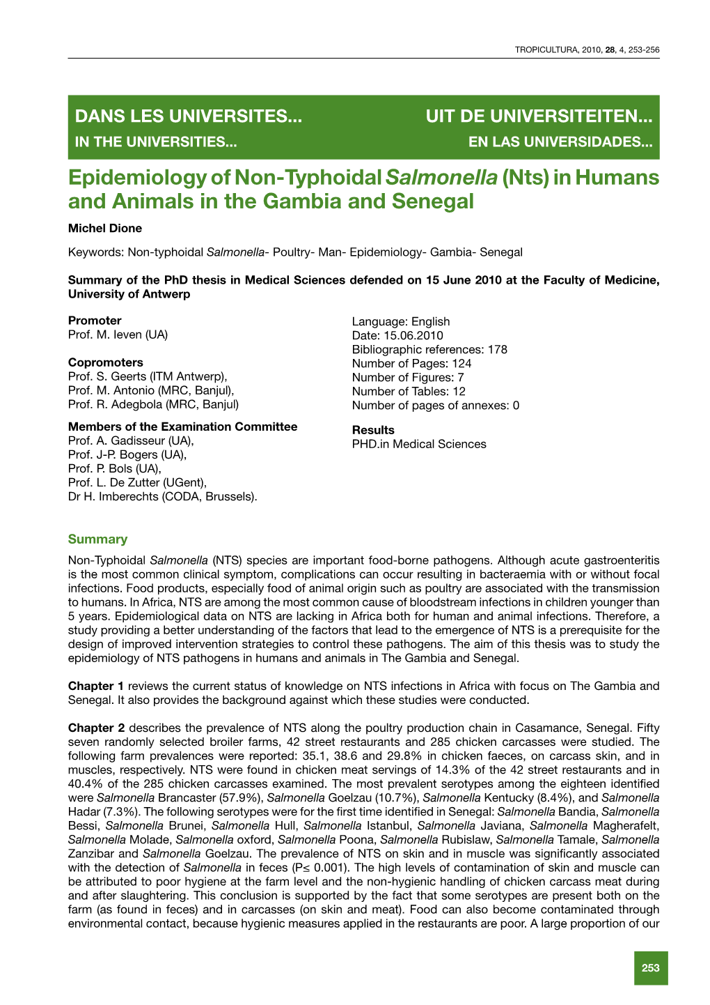 Epidemiology of Non-Typhoidal Salmonella(Nts)