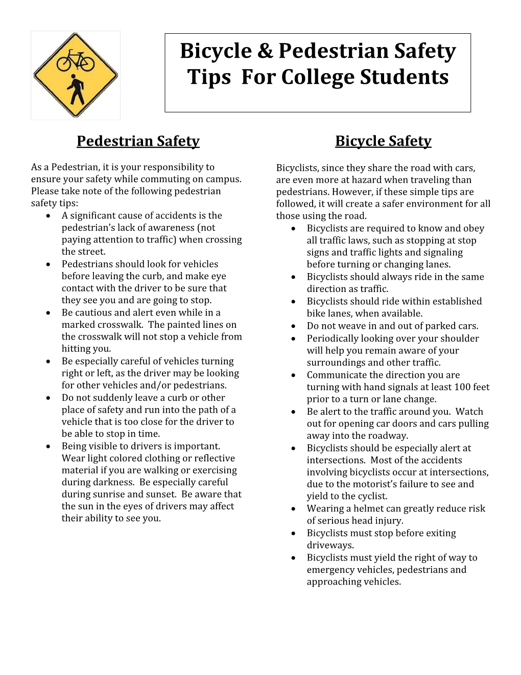 Bicycle & Pedestrian Safety Tips for College Students