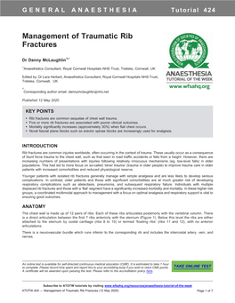 Management of Traumatic Rib Fractures