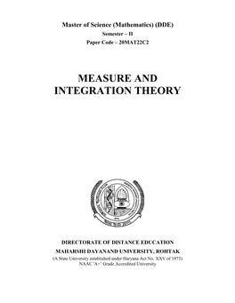 Measure and Integration Theory